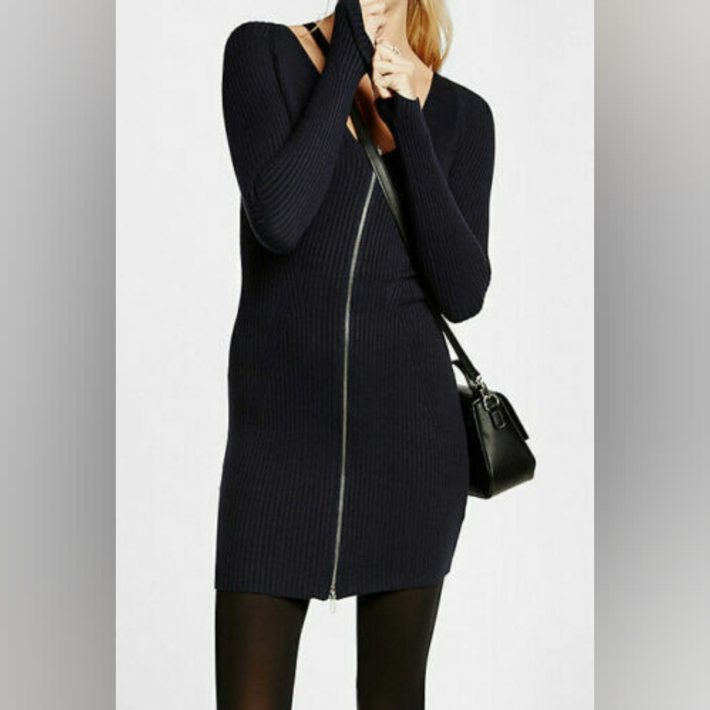 EXPRESS Ribbed Zip Front Sweater Dress